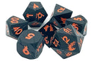 Old School Metal 7 Dice Set: Orc Forged: Matte Black with Orange