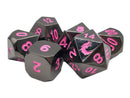 Old School Metal 7 Dice Set: Halfling Forged: Black Nickel with Pink