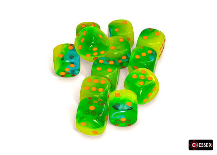 Chessex Gemini: 16MM D6 Plasma Green-Teal/Orange (12)