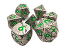 Old School Metal 7 Dice Set: Orc Forged: Ancient Silver with Green