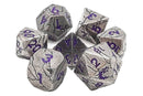 Old School Metal 7 Dice Set: Orc Forged: Ancient Silver with Purple
