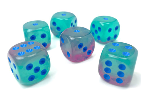 Chessex Gemini: 16MM D6 Gel Green-Pink/Blue (12)