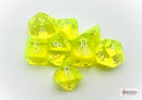 Chessex Lab Dice Translucent: Neon Yellow/White 7-Die set