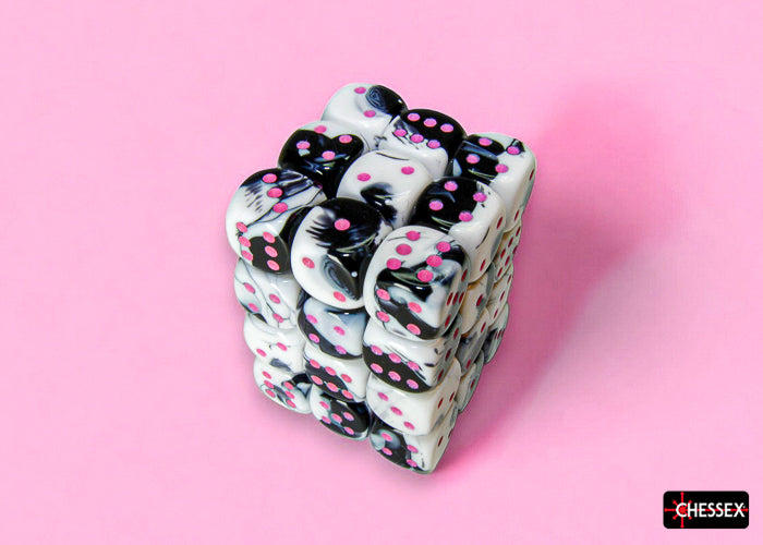 Chessex Gemini: 12MM D6 Black-White/Pink (36)