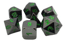 Old School Metal 7 Dice Set: Halfling Forged: Black Nickel with Green