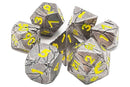 Old School Metal 7 Dice Set: Orc Forged: Ancient Silver with Yellow