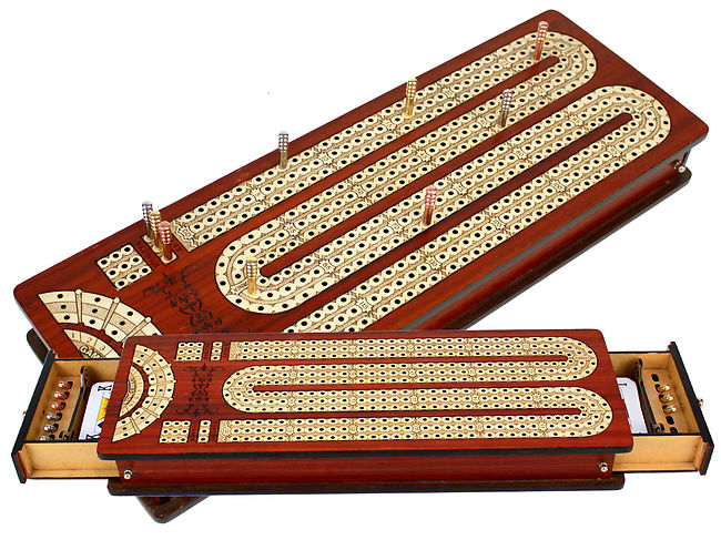 Cribbage: Three-Player Slide-Top Walnut with Cards