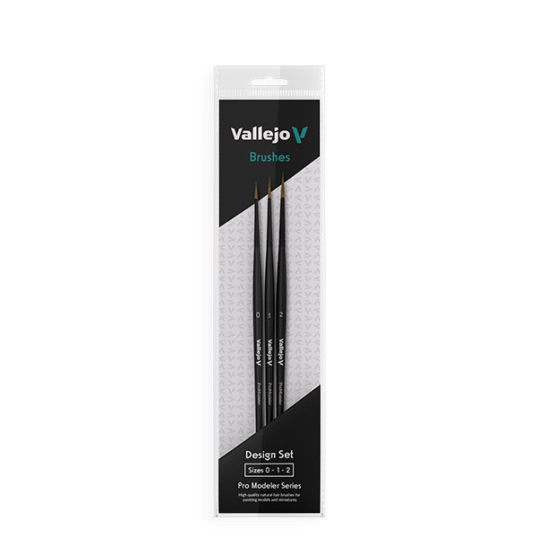 Vallejo: Brush Set: Pro Modeler Series Design Set - Natural Hair (Sizes 0, 1 & 2)