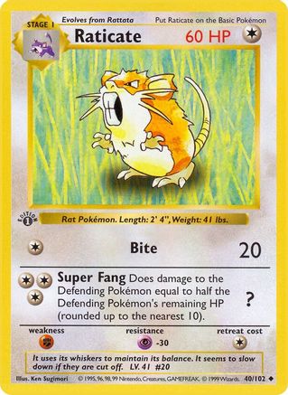 Raticate 040  - Unlimited Base Set Shadowless - Uncommon