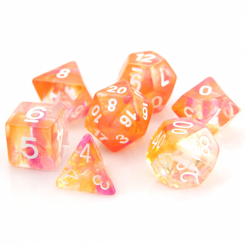 Die Hard Dice 7 Die RPG Dice Set: Orange/Magenta Wisp