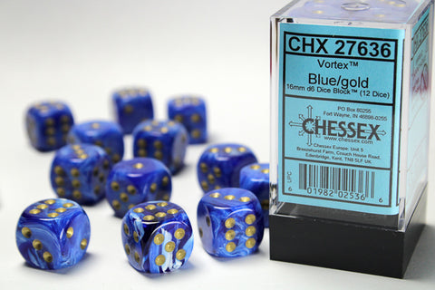 Chessex Gemini: 16MM D6 Blue/Gold (12)