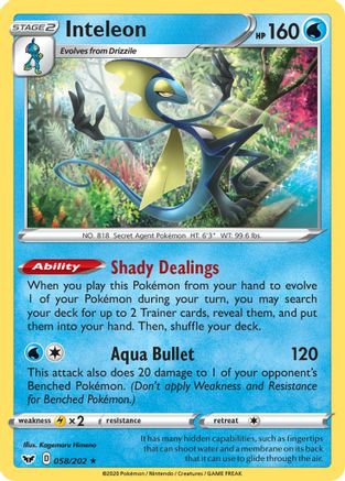 Inteleon (058) (058) 058  - Holofoil SWSH01 Sword & Shield Base Set - Holo Rare