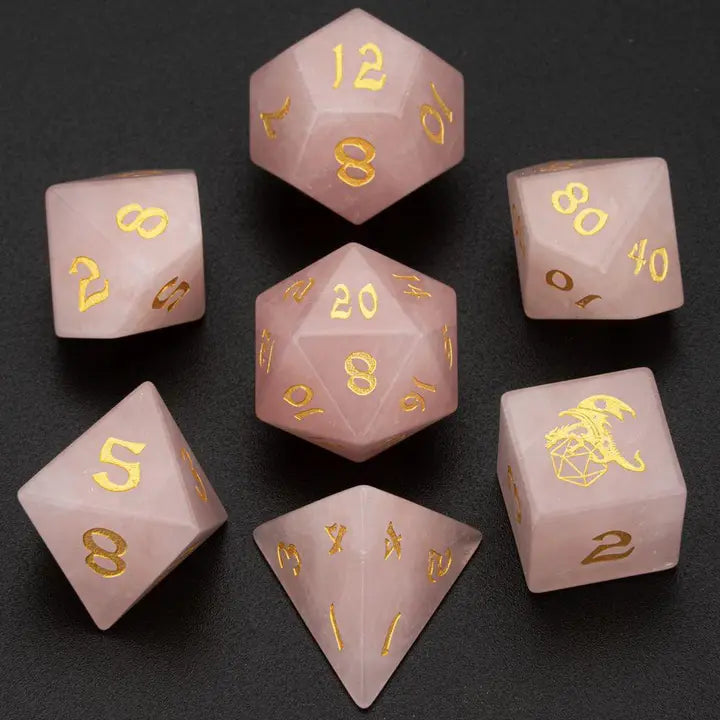 Dragon's Hoard Gemstone Dice: Rose Quartz