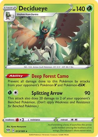 Decidueye 013  - Reverse Holofoil SWSH03 Darkness Ablaze - Holo Rare