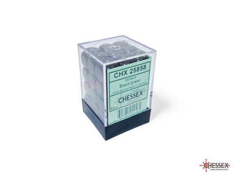 Chessex Opaque: 12MM D6 Opaque Black/Green (36)