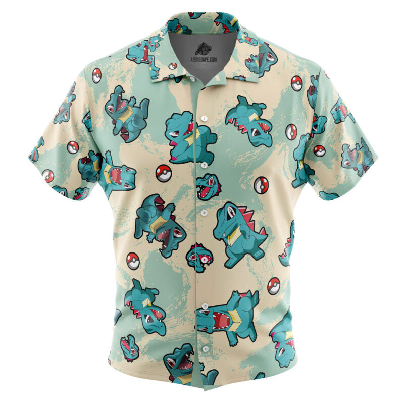 Hawaiian Shirt: Anime: Pokemon: Totodile w/ Poke Ball: M