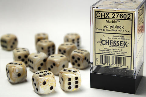 Chessex Gemini: 16MM D6 Ivory/Black (12)