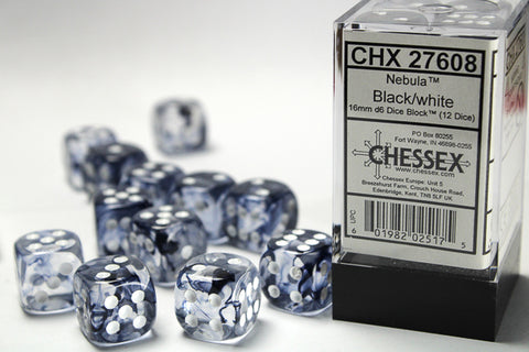 Chessex Nebula: 16MM D6 Black/White (12)