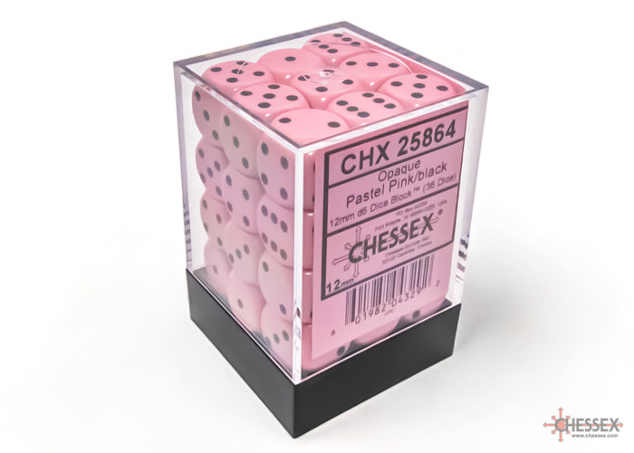 Chessex Opaque: 12MM D6 Opaque Pastel Pink/Black (36)