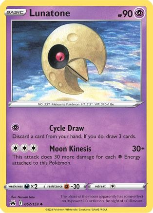 Lunatone 062  - Reverse Holofoil Crown Zenith - Uncommon