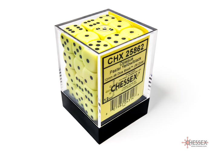 Chessex Opaque: 12MM D6 Opaque Pastel Yellow/Black (36)