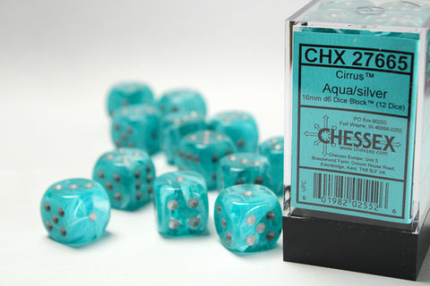 Chessex Cirrus: 16MM D6 Aqua Silver (12)