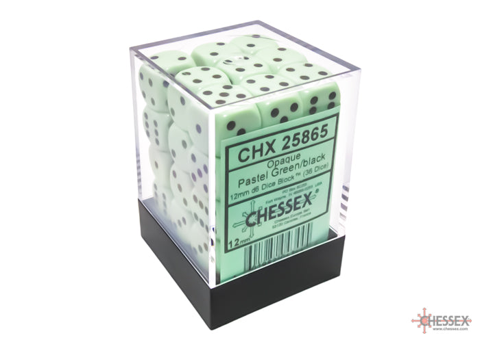 Chessex Opaque: 12MM D6 Opaque Pastel Green/Black (36)