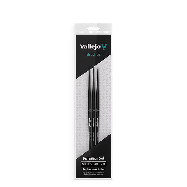 Vallejo: Brush Set: Pro Modeler Series Design Set - Natural Hair (Sizes 4/0, 3/0, 2/0)