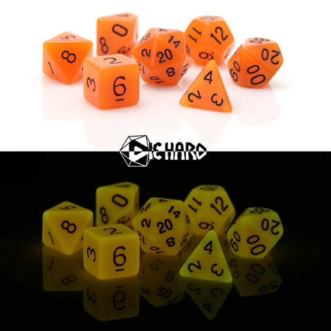 Die Hard Dice 7 Die RPG Dice Set: Glow-in-the-Dark Orange