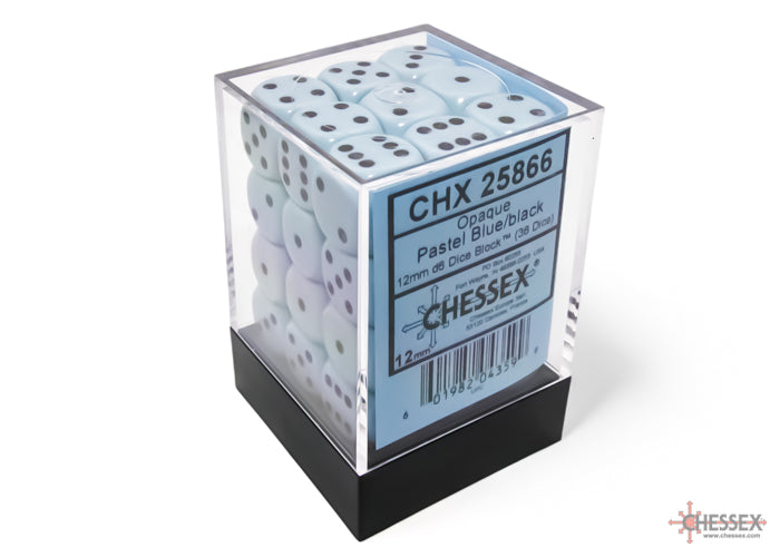 Chessex Opaque: 12MM D6 Opaque Pastel Blue/Black (36)