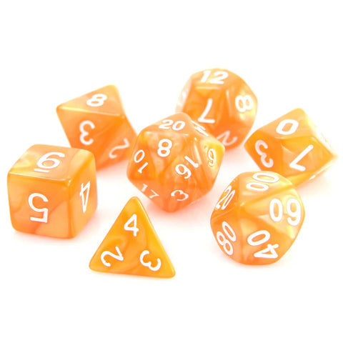 Die Hard Dice 7 Die RPG Dice Set: Orange Swirl w/ White