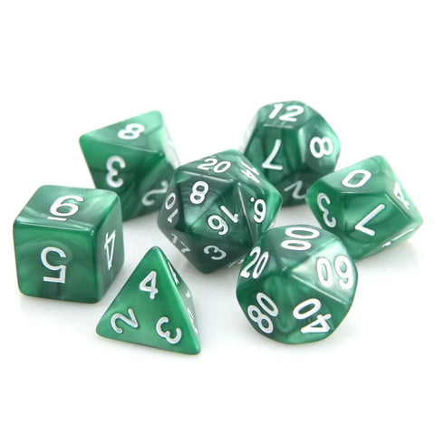 Die Hard Dice 7 Die RPG Dice Set: Dark Green Swirl w/ White