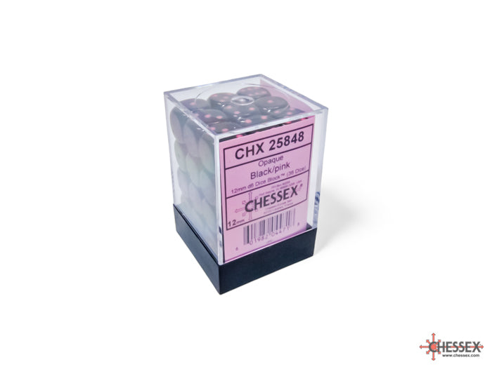 Chessex Opaque: 12MM D6 Opaque Black/Pink (36) (Copy)