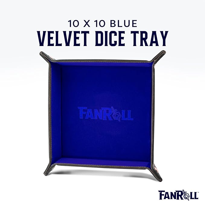 FanRoll: Velvet Folding Dice Tray with Leather Backing 10x10: Blue