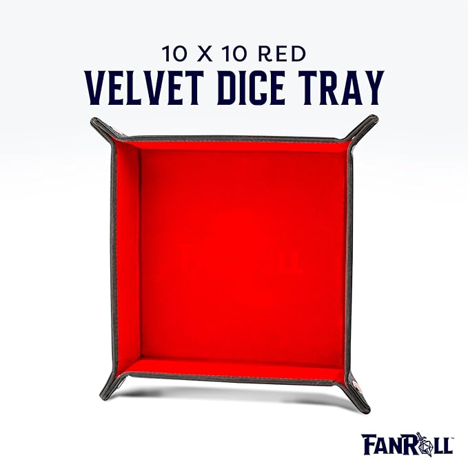 FanRoll: Velvet Folding Dice Tray with Leather Backing 10x10: Red