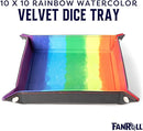 FanRoll: Velvet Folding Dice Tray with Leather Backing 10x10: Watercolor Rainbow