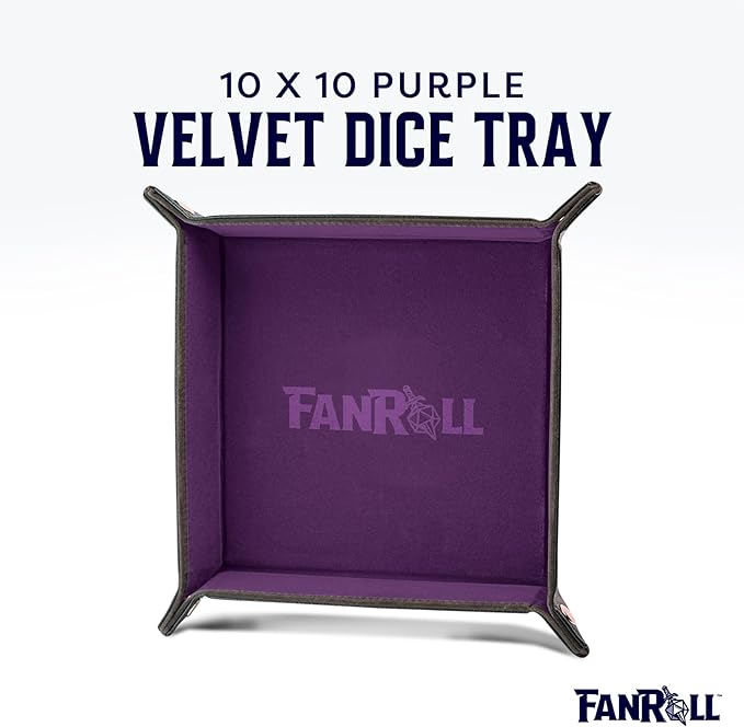 FanRoll: Velvet Folding Dice Tray with Leather Backing 10x10: Purple
