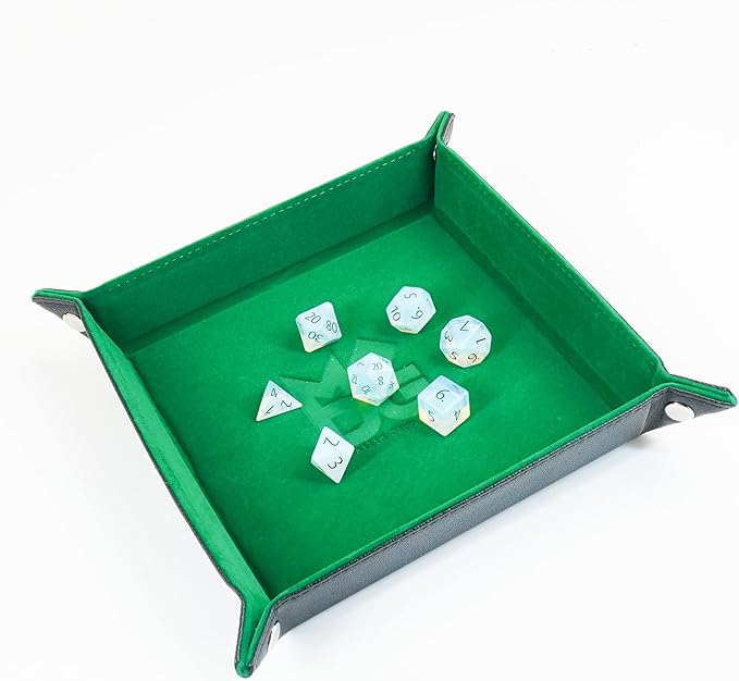 FanRoll: Velvet Folding Dice Tray with Leather Backing 10x10: Green