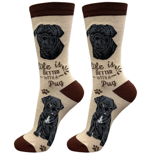 Life is Better Socks: Pug Black