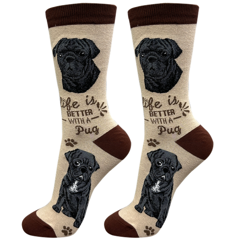 Life is Better Socks: Pug Black