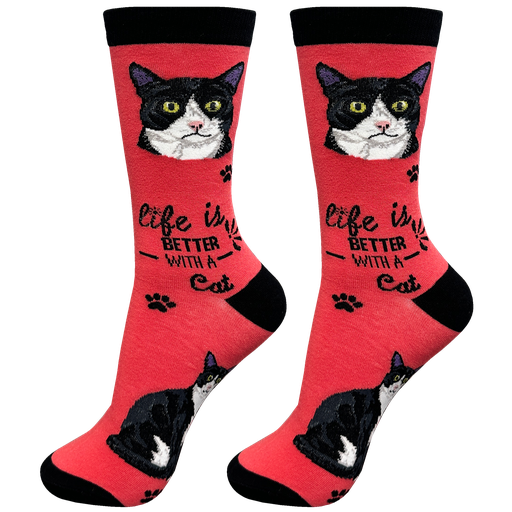 Life is Better Socks: black and white cat