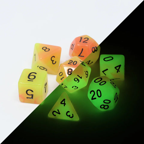 Die Hard Dice 7 Die RPG Dice Set: Glow-in-the-Dark Alchemists Fire