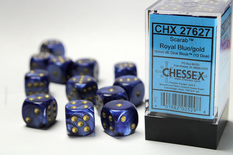 Chessex Gemini: 16MM D6 Royal Blue/Gold (12)