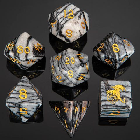 Dragon's Hoard Gemstone Dice: Black Network Agate