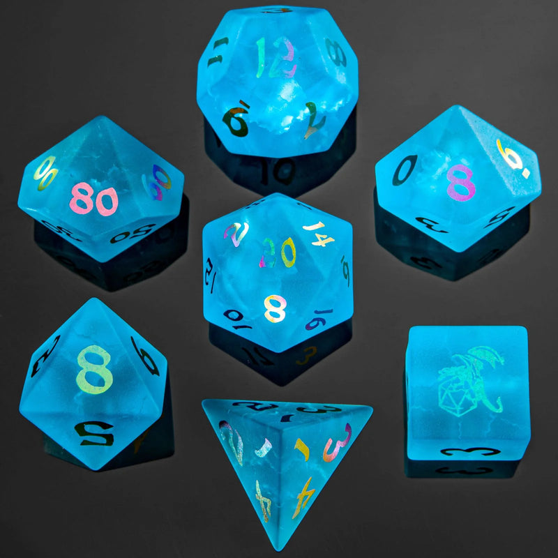 Dragon's Hoard Gemstone Dice: Sea Blue w/ Rainbow