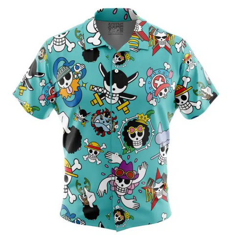 Hawaiian Shirt: Anime: One Piece: Strawhats Jolly Roger: Large