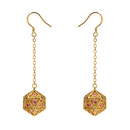 Hymgho: Dragons Eye D20 Earrings, Gold w/ Ruby Red