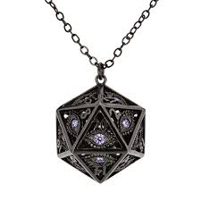 Hymgho: Dragons Eye D20 Necklace, Gunmetal w/ Purple
