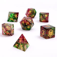 Dragon's Hoard Frosted Glass Dice: Red & Green
