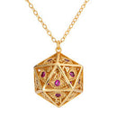 Hymgho: Dragons Eye D20 Necklace, Gold w/ Ruby Red